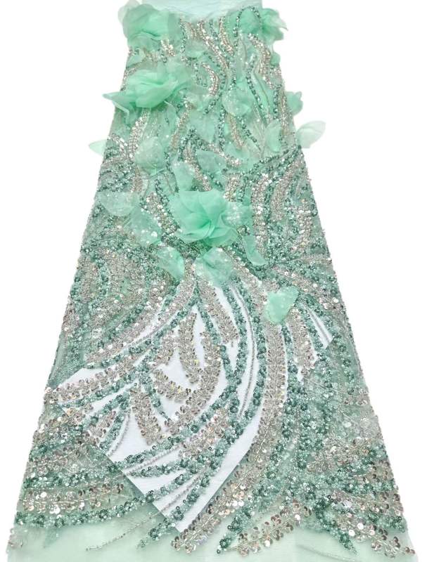Affordable high quality lace fabric with beads pearls and sequins wedding dress lace fabric