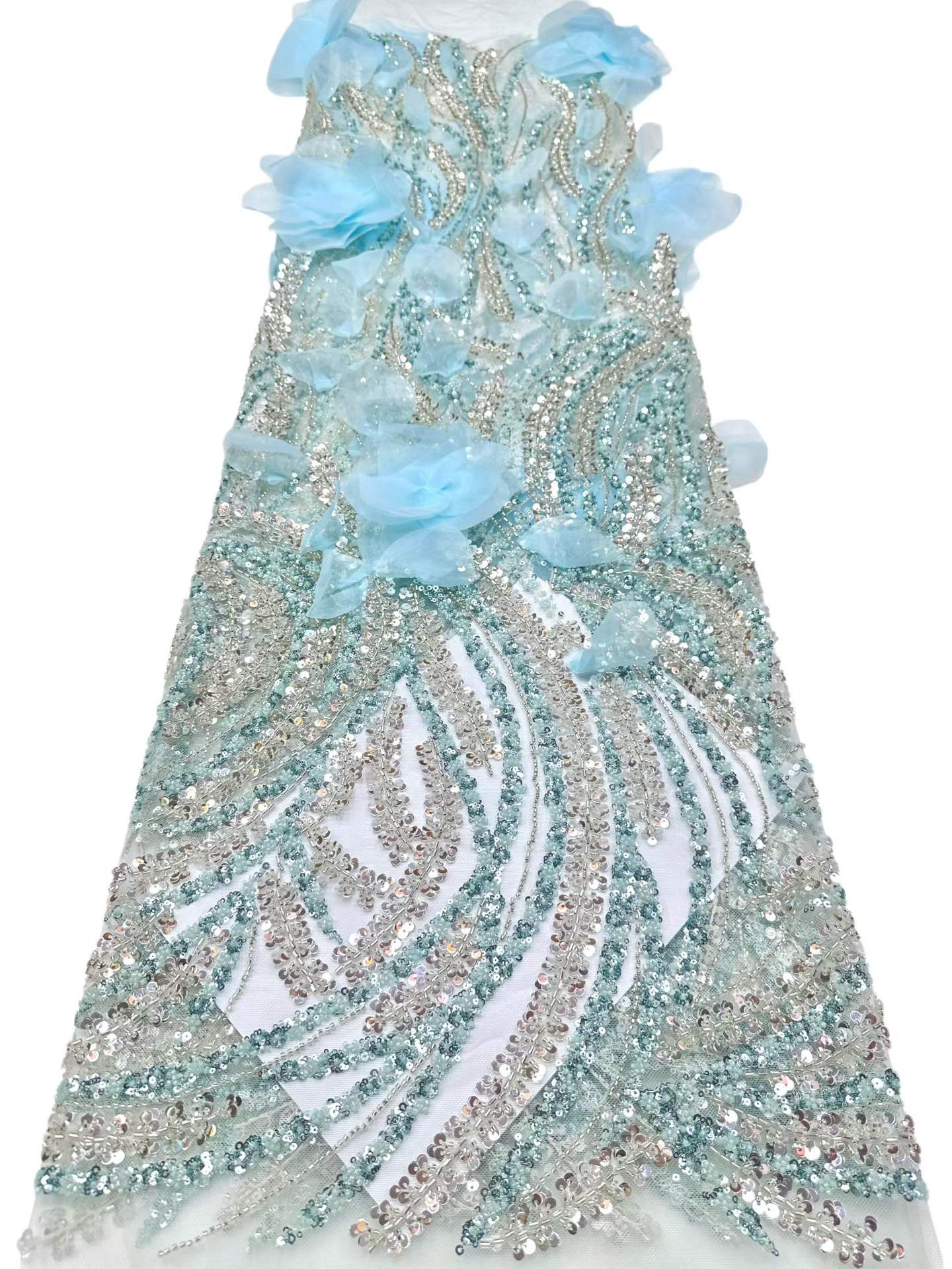 Affordable high quality lace fabric with beads pearls and sequins wedding dress lace fabric