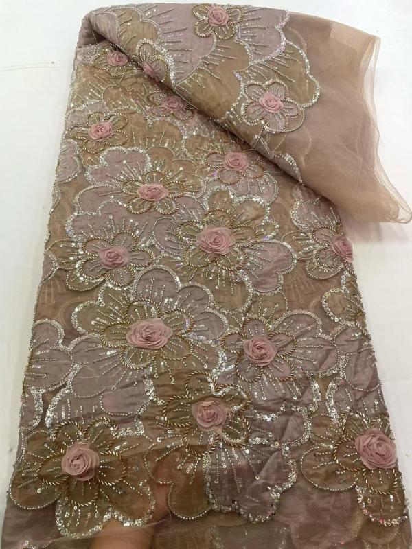 Affordable high quality lace fabric with beads pearls and sequins wedding dress lace fabric