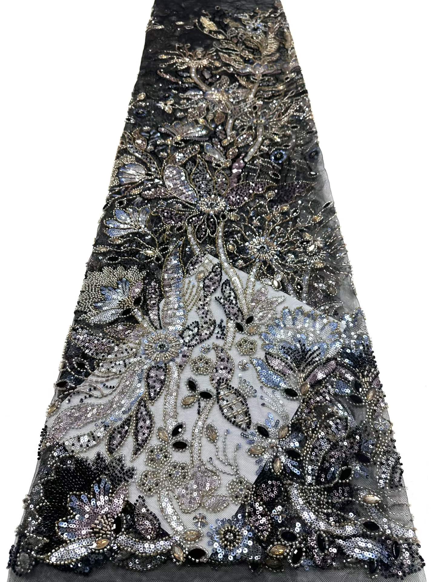 Affordable high quality lace fabric with beads pearls and sequins wedding dress lace fabric