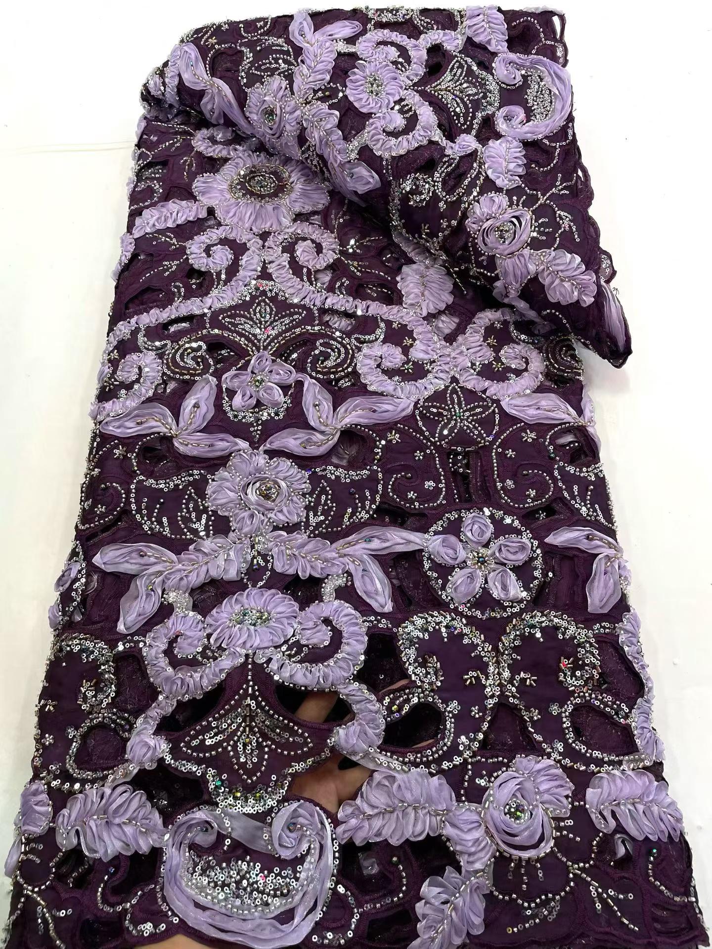Affordable high quality lace fabric with beads pearls and sequins wedding dress lace fabric