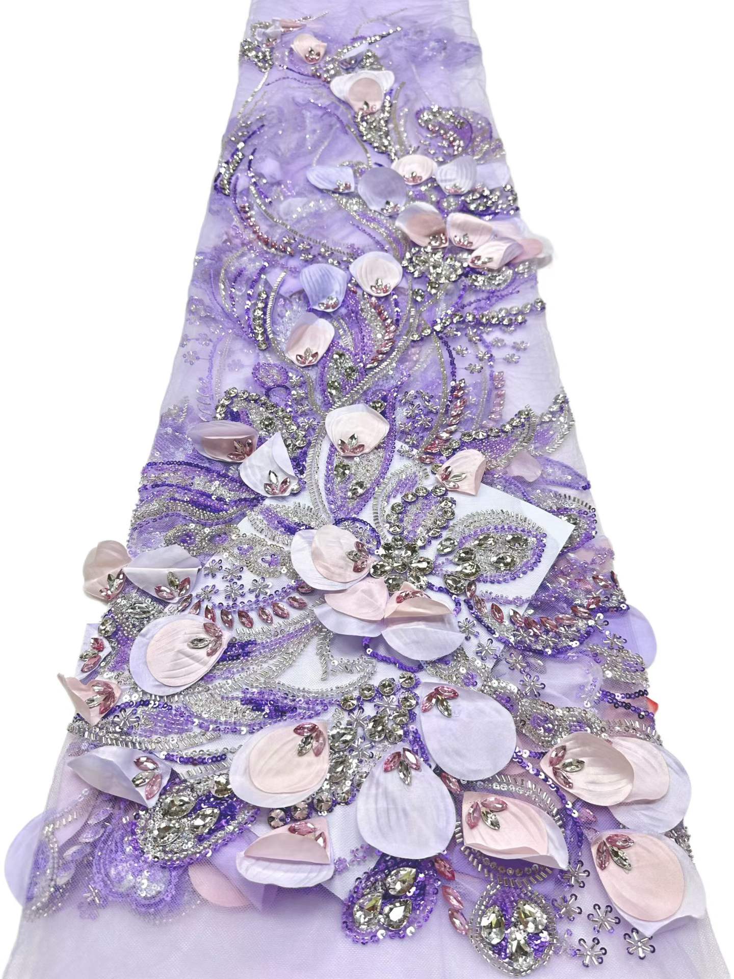 Affordable high quality lace fabric with beads pearls and sequins wedding dress lace fabric