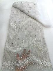 Affordable high quality lace fabric with beads pearls and sequins wedding dress lace fabric