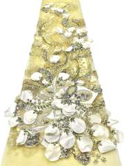 Affordable high quality lace fabric with beads pearls and sequins wedding dress lace fabric