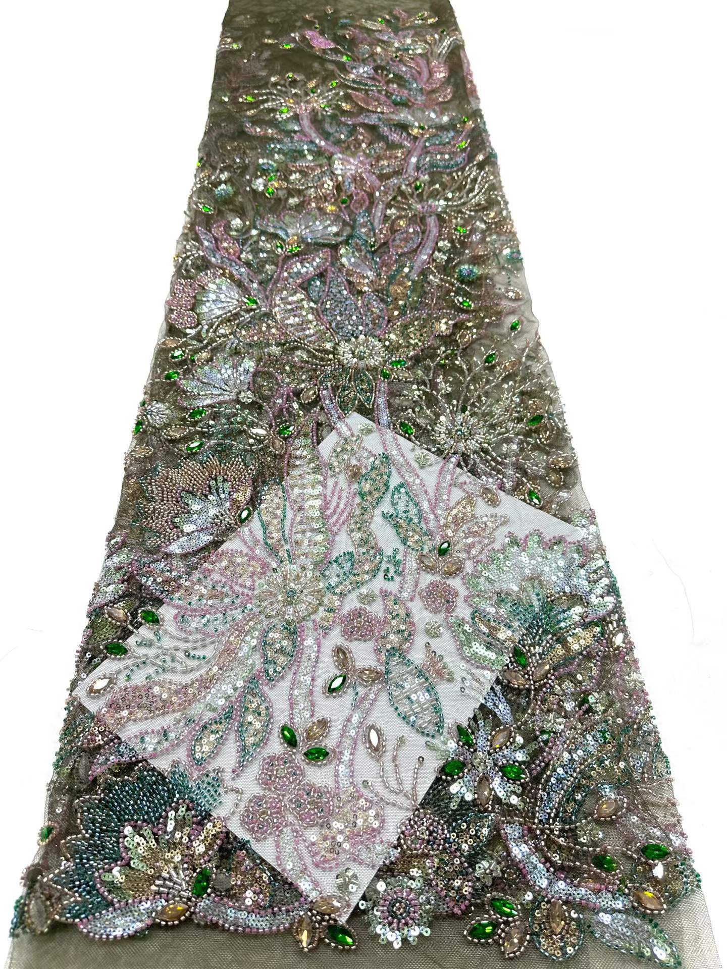 Affordable high quality lace fabric with beads pearls and sequins wedding dress lace fabric