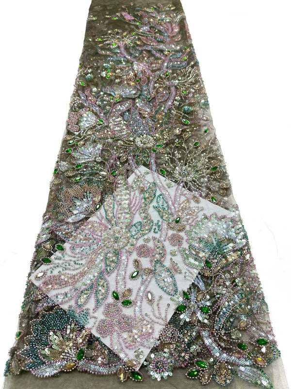 Affordable high quality lace fabric with beads pearls and sequins wedding dress lace fabric