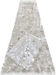 Affordable high quality lace fabric with beads pearls and sequins wedding dress lace fabric