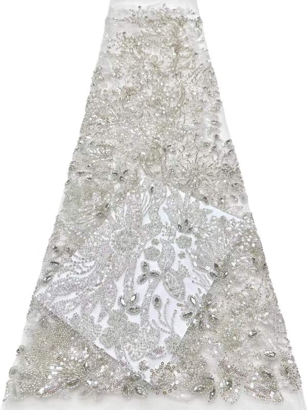 Affordable high quality lace fabric with beads pearls and sequins wedding dress lace fabric