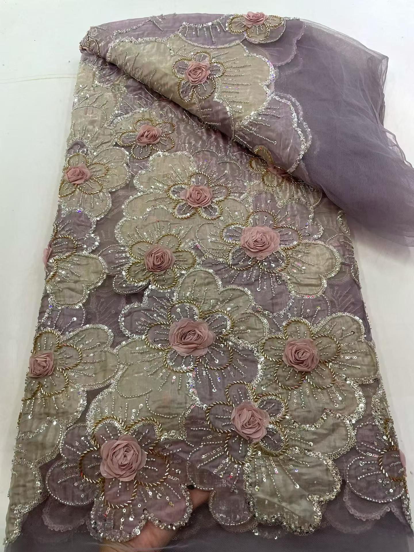 Affordable high quality lace fabric with beads pearls and sequins wedding dress lace fabric
