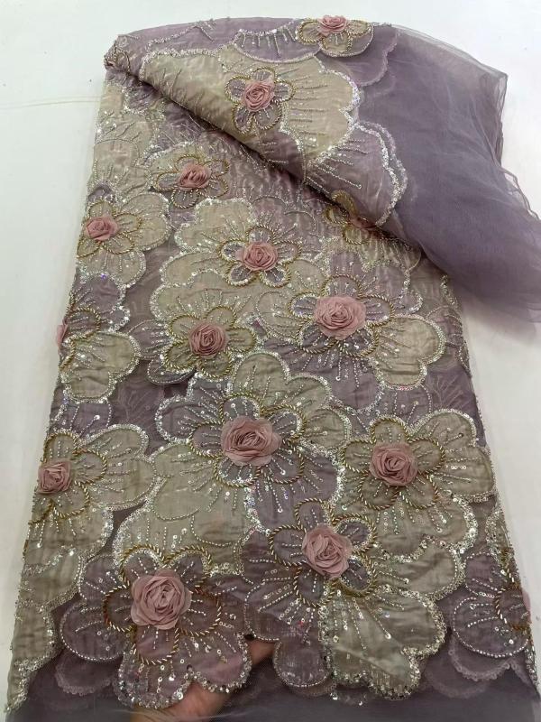 Affordable high quality lace fabric with beads pearls and sequins wedding dress lace fabric