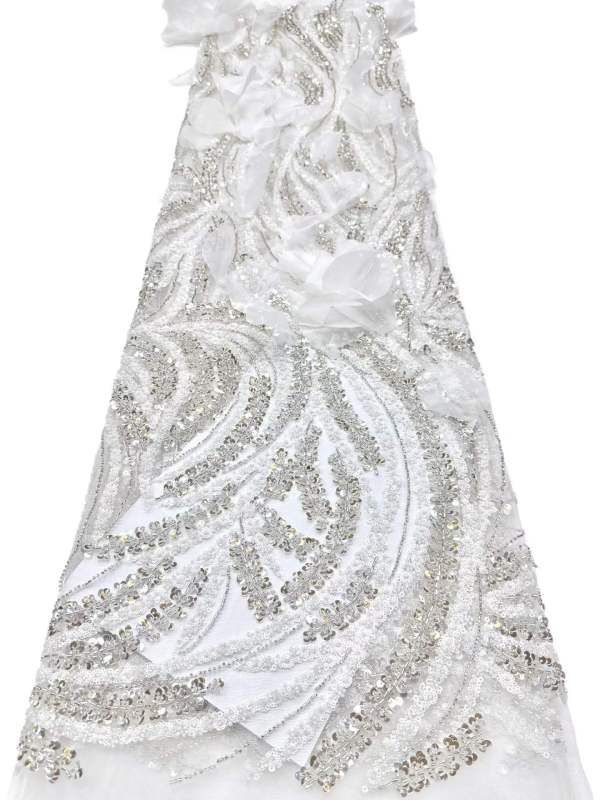 Affordable high quality lace fabric with beads pearls and sequins wedding dress lace fabric