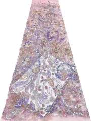 Affordable high quality lace fabric with beads pearls and sequins wedding dress lace fabric