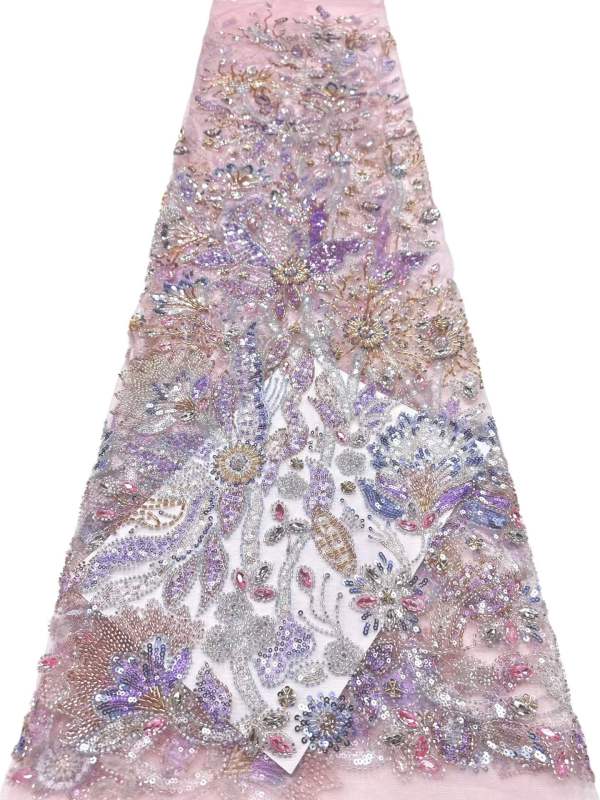 Affordable high quality lace fabric with beads pearls and sequins wedding dress lace fabric
