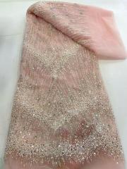 Affordable high quality lace fabric with beads pearls and sequins wedding dress lace fabric