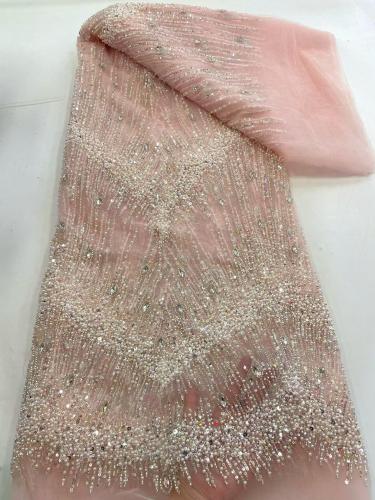 Affordable high quality lace fabric with beads pearls and sequins wedding dress lace fabric