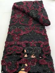 Affordable high quality lace fabric with beads pearls and sequins wedding dress lace fabric