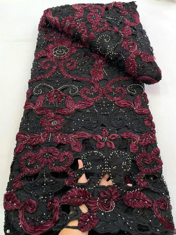 Affordable high quality lace fabric with beads pearls and sequins wedding dress lace fabric