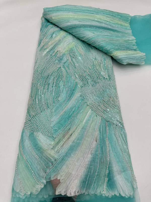 Affordable high quality lace fabric with beads pearls and sequins wedding dress lace fabric
