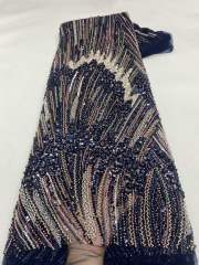 Affordable high quality lace fabric with beads pearls and sequins wedding dress lace fabric