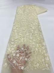 Affordable high quality lace fabric with beads pearls and sequins wedding dress lace fabric
