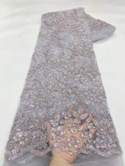 Affordable high quality lace fabric with beads pearls and sequins wedding dress lace fabric