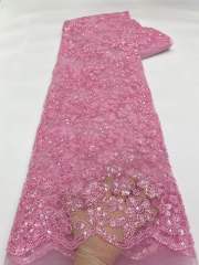 Affordable high quality lace fabric with beads pearls and sequins wedding dress lace fabric