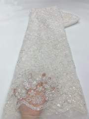Affordable high quality lace fabric with beads pearls and sequins wedding dress lace fabric