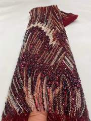 Affordable high quality lace fabric with beads pearls and sequins wedding dress lace fabric
