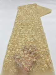 Affordable high quality lace fabric with beads pearls and sequins wedding dress lace fabric