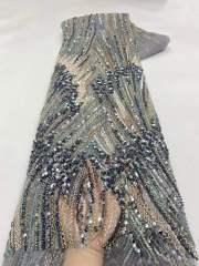 Affordable high quality lace fabric with beads pearls and sequins wedding dress lace fabric