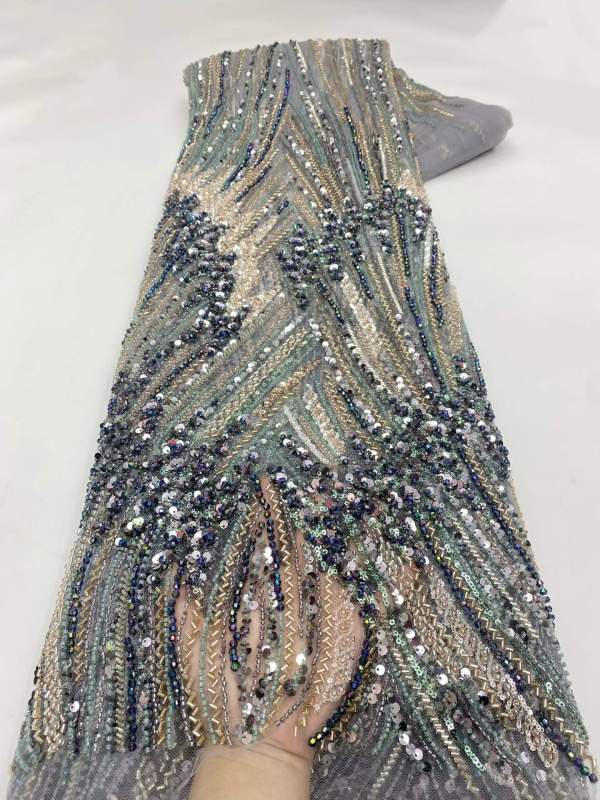 Affordable high quality lace fabric with beads pearls and sequins wedding dress lace fabric