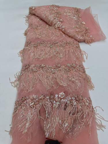 Affordable high quality lace fabric with beads pearls and sequins wedding dress lace fabric