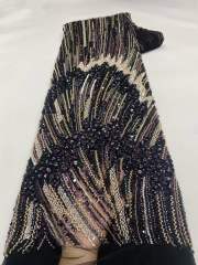 Affordable high quality lace fabric with beads pearls and sequins wedding dress lace fabric