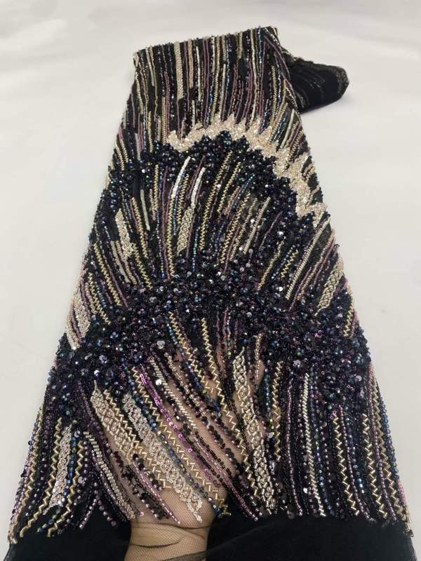Affordable high quality lace fabric with beads pearls and sequins wedding dress lace fabric