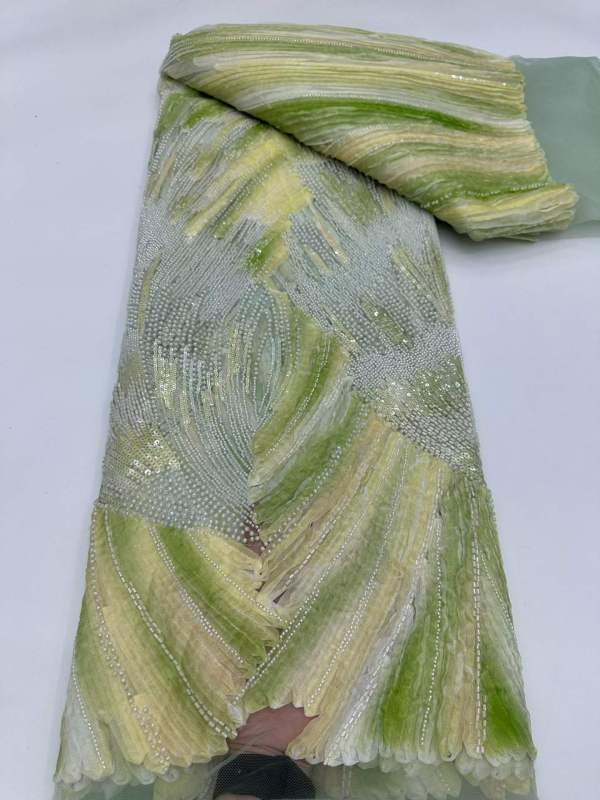 Affordable high quality lace fabric with beads pearls and sequins wedding dress lace fabric