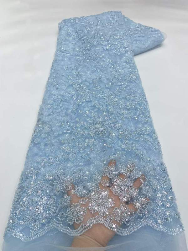 Affordable high quality lace fabric with beads pearls and sequins wedding dress lace fabric