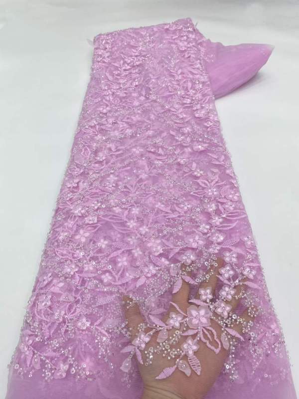 Affordable high quality lace fabric with beads pearls and sequins wedding dress lace fabric