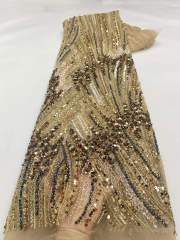 Affordable high quality lace fabric with beads pearls and sequins wedding dress lace fabric