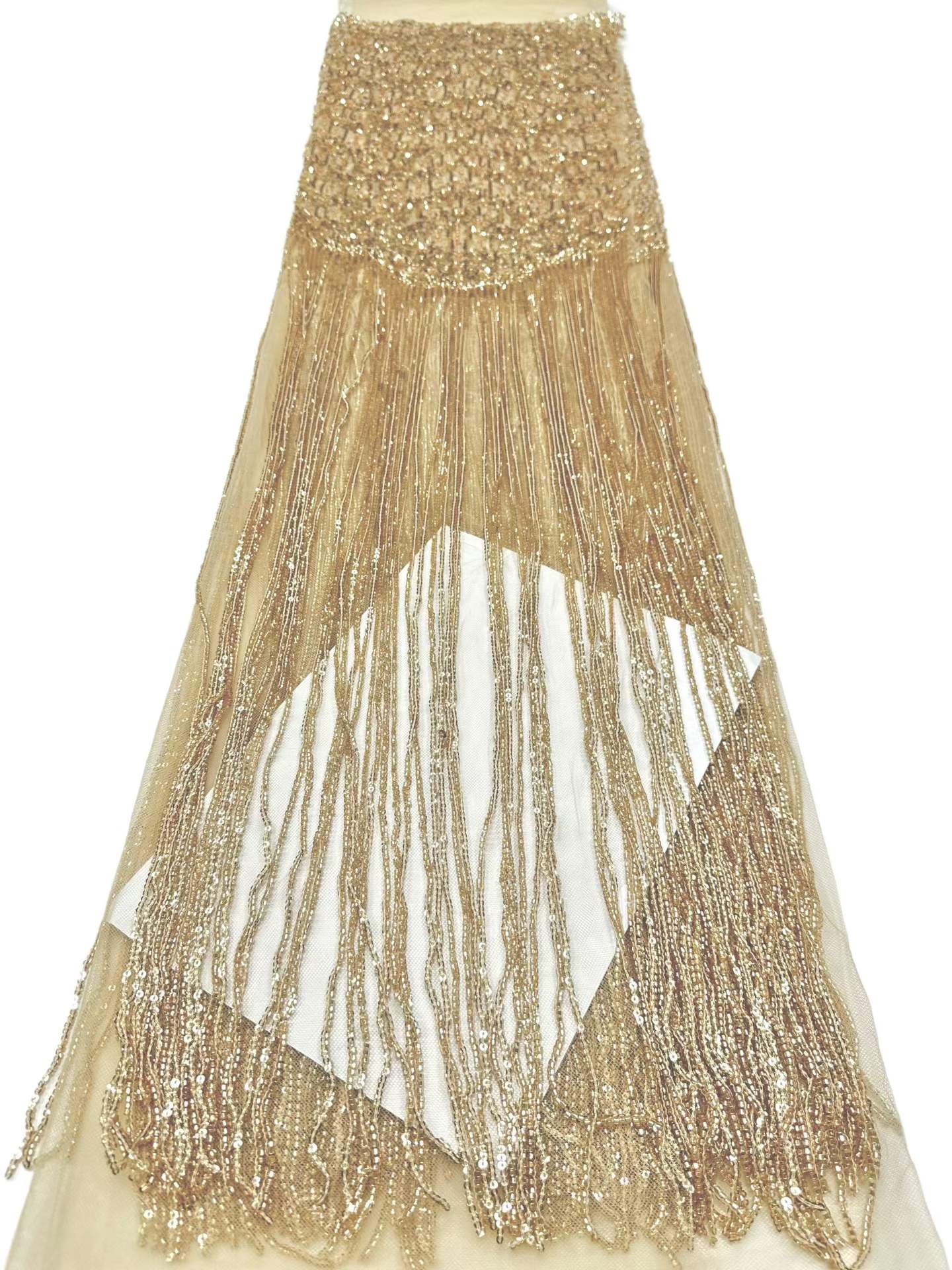Affordable high quality lace fabric with beads pearls and sequins wedding dress lace fabric