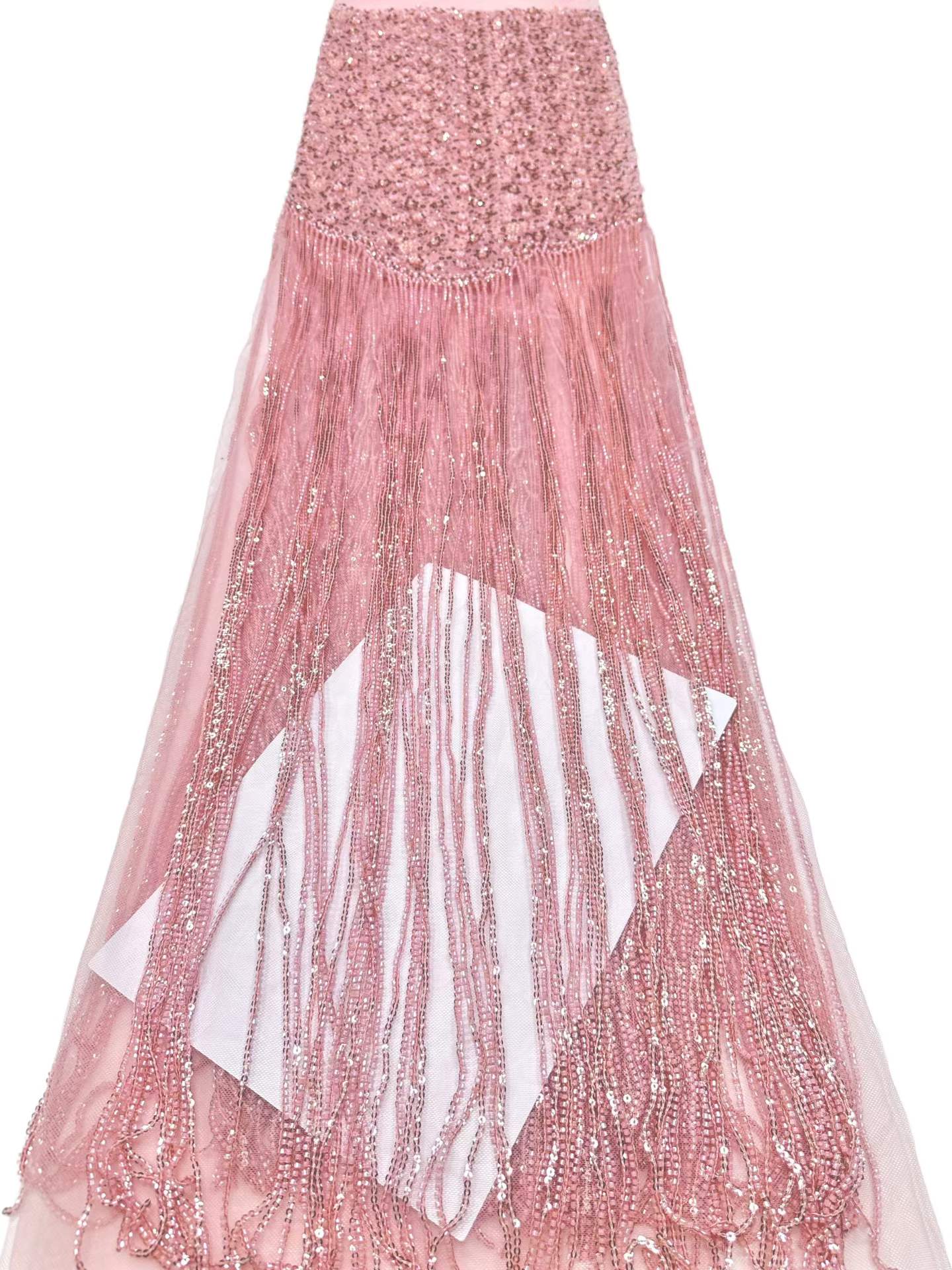 Affordable high quality lace fabric with beads pearls and sequins wedding dress lace fabric
