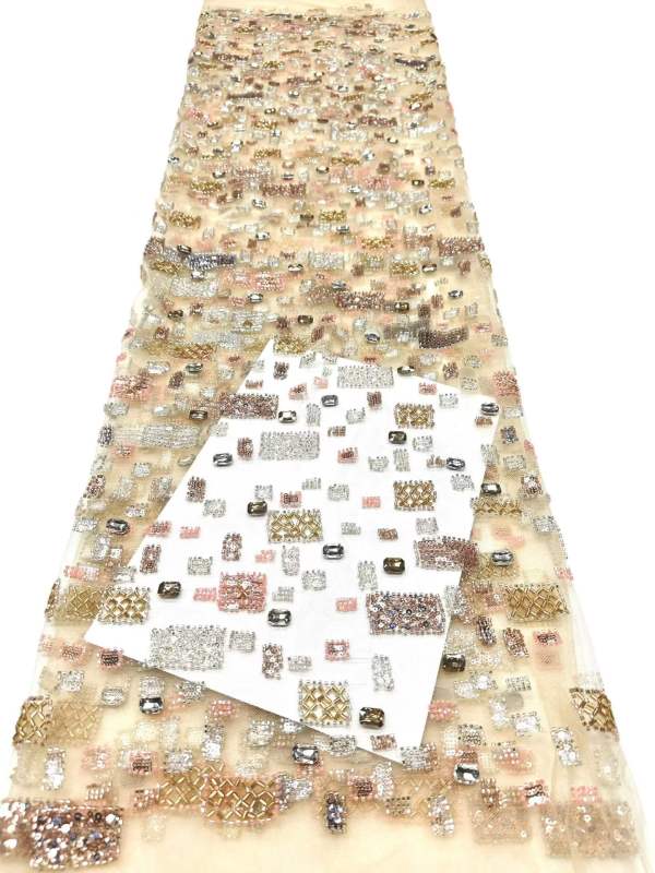 Affordable high quality lace fabric with beads pearls and sequins wedding dress lace fabric