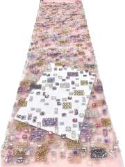 Affordable high quality lace fabric with beads pearls and sequins wedding dress lace fabric