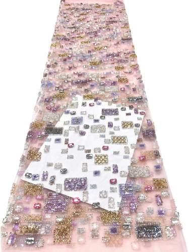 Affordable high quality lace fabric with beads pearls and sequins wedding dress lace fabric
