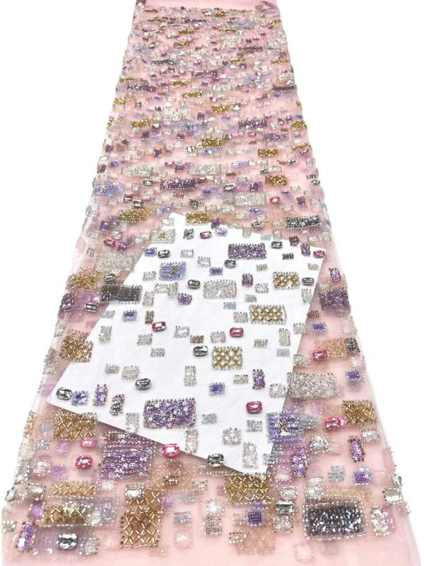 Affordable high quality lace fabric with beads pearls and sequins wedding dress lace fabric