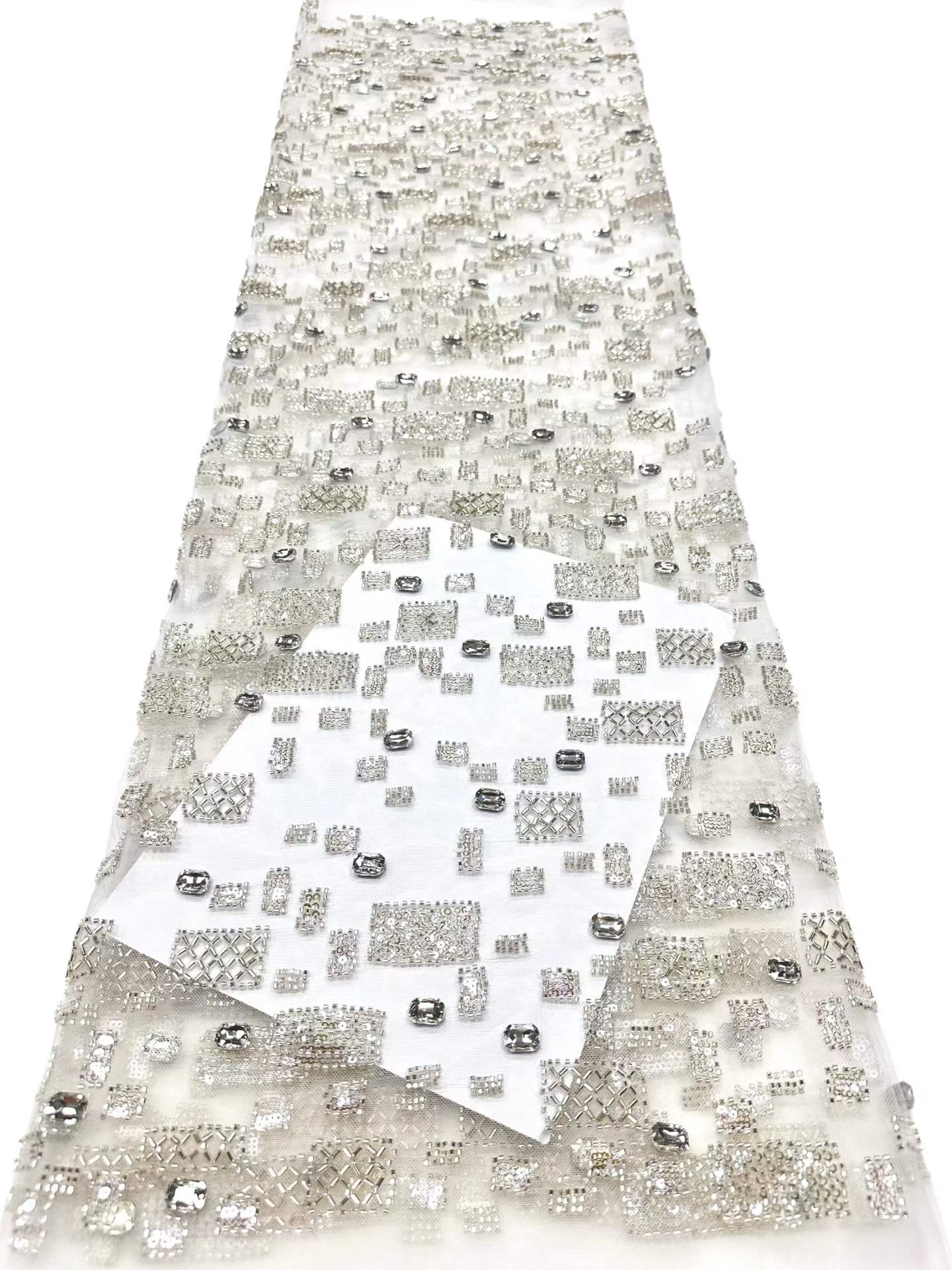 Affordable high quality lace fabric with beads pearls and sequins wedding dress lace fabric