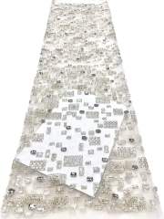 Affordable high quality lace fabric with beads pearls and sequins wedding dress lace fabric
