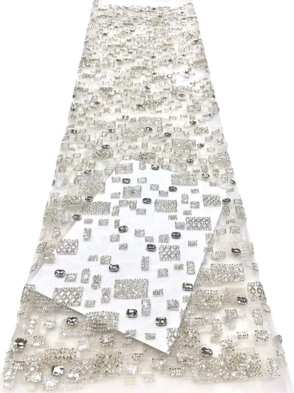 Affordable high quality lace fabric with beads pearls and sequins wedding dress lace fabric