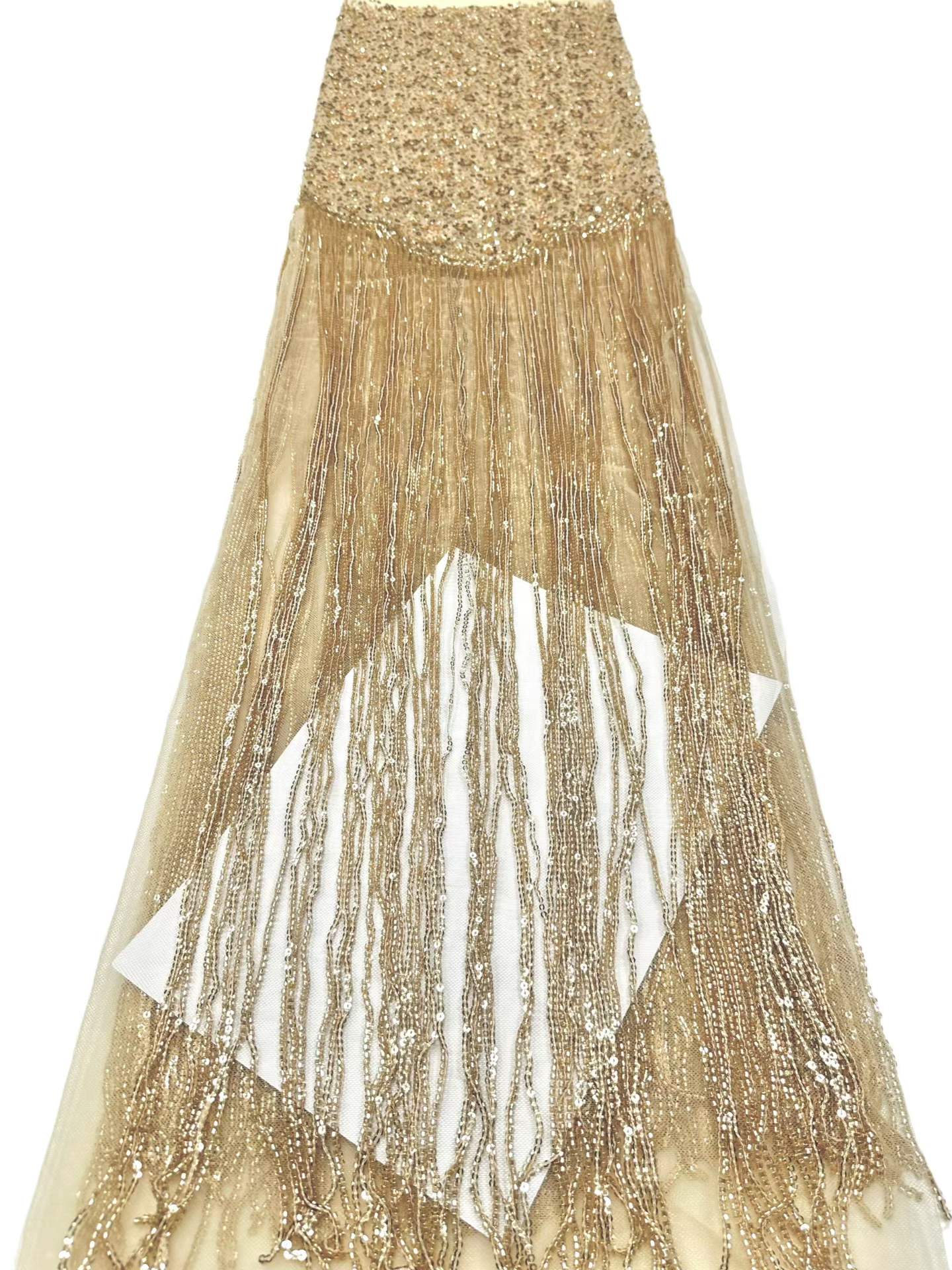 Affordable high quality lace fabric with beads pearls and sequins wedding dress lace fabric