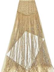 Affordable high quality lace fabric with beads pearls and sequins wedding dress lace fabric