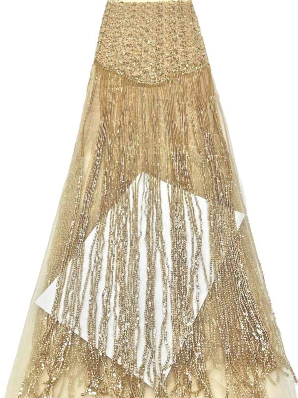 Affordable high quality lace fabric with beads pearls and sequins wedding dress lace fabric